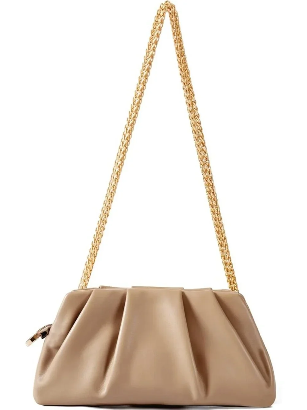👜Women's Taupe Leather Ruched Clutch Purse Detachable Metal Chain Crossbody Bag